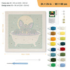 Bat Cat Bath punch needle kit, 24 × 24 in (60 × 60 cm): canvas size and kit contents