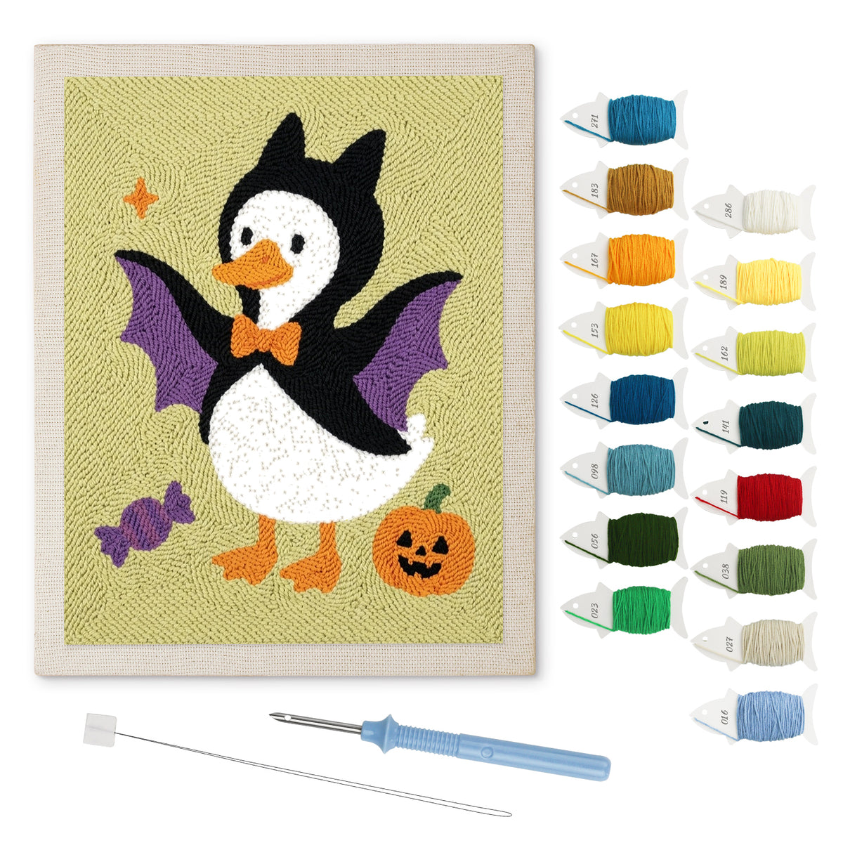 Bat Costume Goose punch needle kit: finished canvas with threads, punch needle and threader