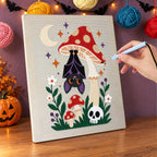 Punching the Bat Under a Toadstool design with the punch needle