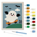 Bat Wing Ghost Skater punch needle kit: finished canvas with threads, punch needle and threader