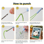 Six steps showing how to thread and use the punch needle