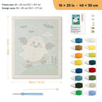 Bat Wing Ghost Skater punch needle kit, 16 × 20 in (40 × 50 cm): canvas size and kit contents