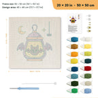 Bat Wing Lantern punch needle kit, 20 × 20 in (50 × 50 cm): canvas size and kit contents