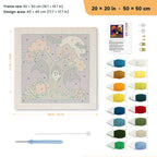 Bat Wing Tree punch needle kit, 20 × 20 in (50 × 50 cm): canvas size and kit contents