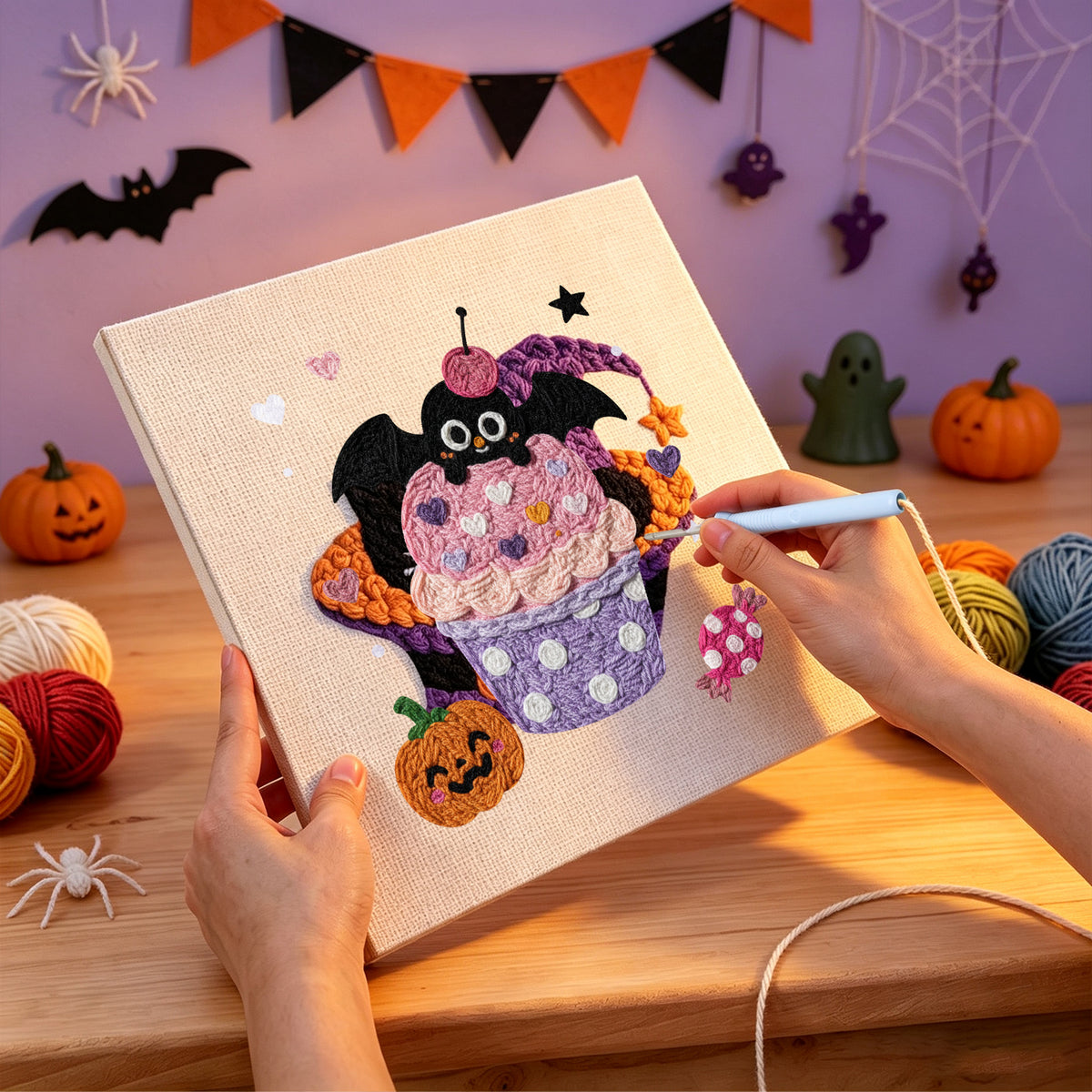 Punching the Batty Cupcake design with the punch needle
