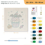 Batty Cupcake punch needle kit, 20 × 20 in (50 × 50 cm): canvas size and kit contents