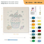 Batty Cupcake punch needle kit, 24 × 24 in (60 × 60 cm): canvas size and kit contents