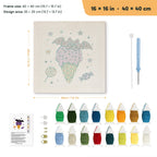 Batty Ice Cream punch needle kit, 16 × 16 in (40 × 40 cm): canvas size and kit contents