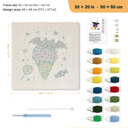 Batty Ice Cream punch needle kit, 20 × 20 in (50 × 50 cm): canvas size and kit contents