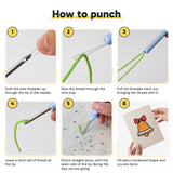 Six steps showing how to thread and use the punch needle