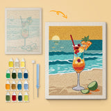 Beach Cocktail canvas before and after punching, with the threads and tools