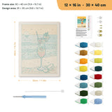 Beach Cocktail punch needle kit, 12 × 16 in (30 × 40 cm): canvas size and kit contents