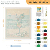 Beach Cocktail punch needle kit, 20 × 24 in (50 × 60 cm): canvas size and kit contents