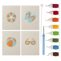 Beach Day Essentials mini punch needle kit set: four finished canvases with threads, punch needle and threader