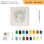 Beach Day Ghost punch needle kit, 12 × 12 in (30 × 30 cm): canvas size and kit contents