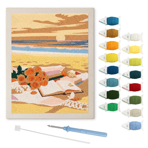 Beach Read punch needle kit: finished canvas with threads, punch needle and threader