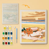 Beach Read canvas before and after punching, with the threads and tools