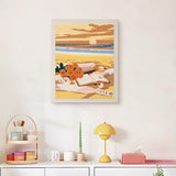 Finished Beach Read punch needle canvas on a wall