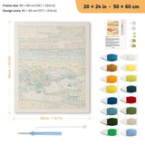 Beach Read punch needle kit, 20 × 24 in (50 × 60 cm): canvas size and kit contents