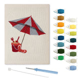 Beach Umbrella Day punch needle kit: finished canvas with threads, punch needle and threader