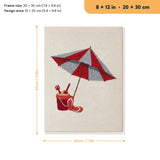 Beach Umbrella Day punch needle kit, 8 × 12 in (20 × 30 cm): canvas size and kit contents