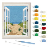 Beach Window punch needle kit: finished canvas with threads, punch needle and threader