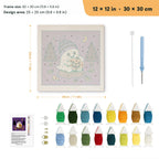 Beanie Ghost punch needle kit, 12 × 12 in (30 × 30 cm): canvas size and kit contents