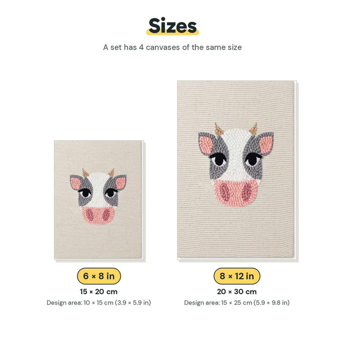 Size chart for the two mini canvas sizes: 6 x 8 in and 8 x 12 in