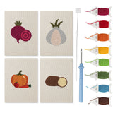 Beet and Garlic mini punch needle kit set: four finished canvases with threads, punch needle and threader