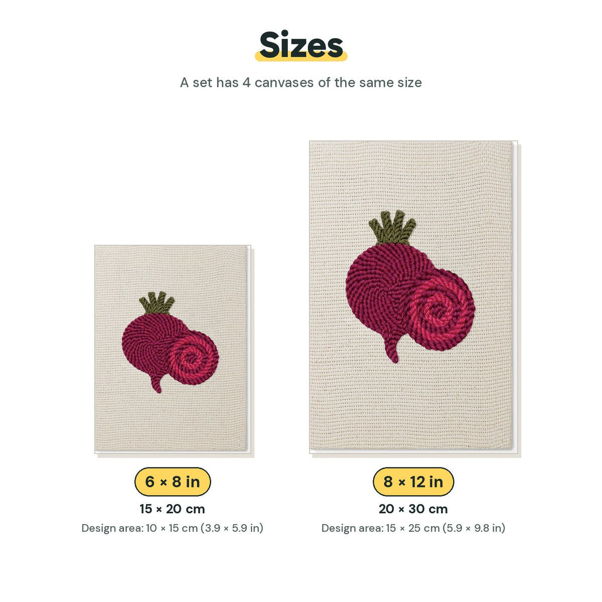 Size chart for the two mini canvas sizes: 6 x 8 in and 8 x 12 in