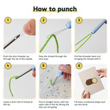 Six steps showing how to thread and use the punch needle