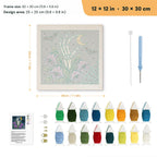 Bellflower Bone Hand punch needle kit, 12 × 12 in (30 × 30 cm): canvas size and kit contents