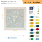 Bellflower Bone Hand punch needle kit, 20 × 20 in (50 × 50 cm): canvas size and kit contents