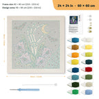 Bellflower Bone Hand punch needle kit, 24 × 24 in (60 × 60 cm): canvas size and kit contents
