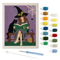 Bench Witch and Cat punch needle kit: finished canvas with threads, punch needle and threader