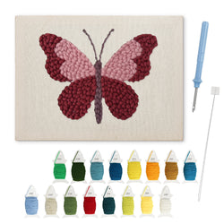 Berry Butterfly punch needle kit: finished canvas with threads, punch needle and threader