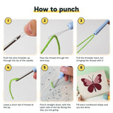 Six steps showing how to thread and use the punch needle