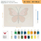 Berry Butterfly punch needle kit, 24 × 32 in (60 × 80 cm): canvas size and kit contents