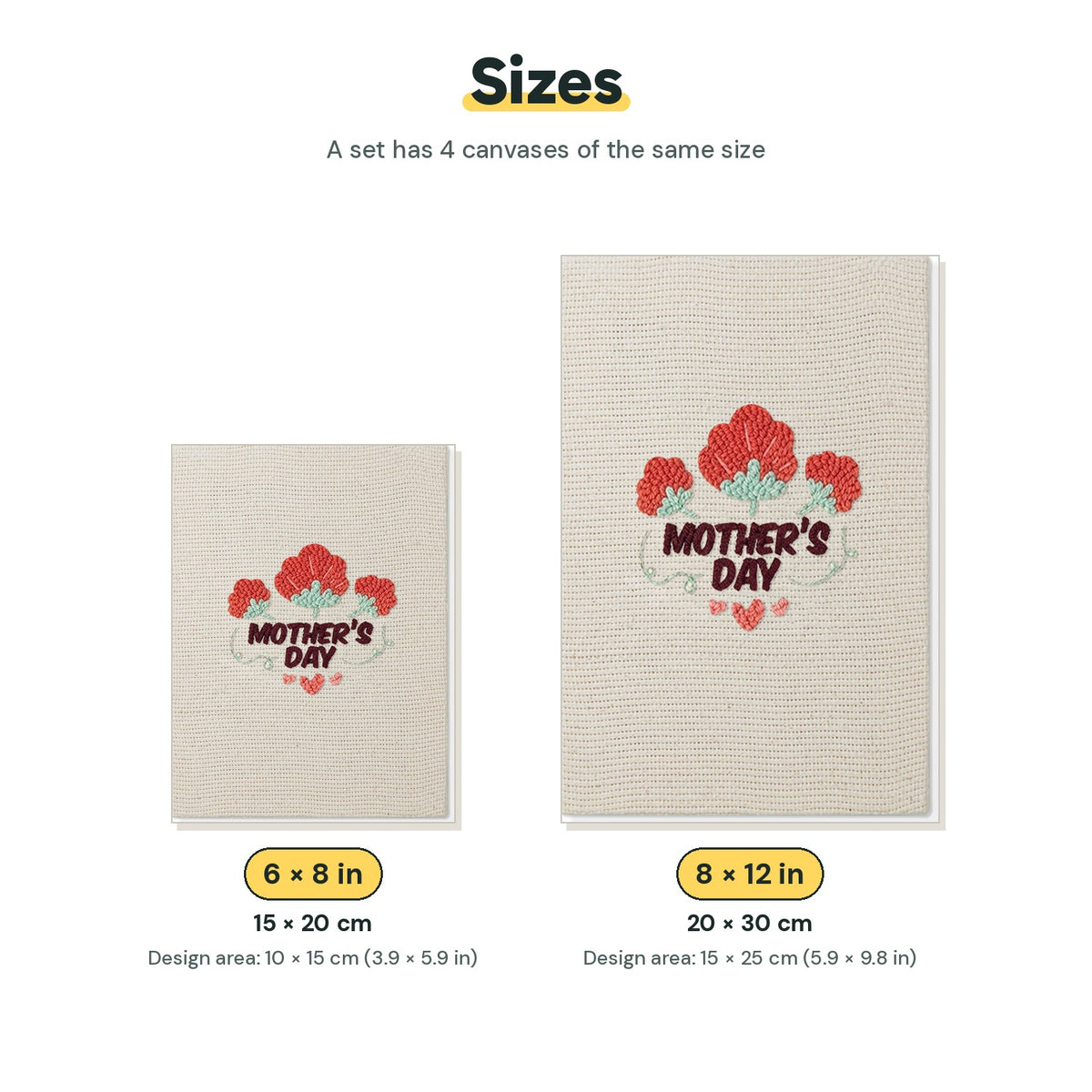 Size chart for the two mini canvas sizes: 6 x 8 in and 8 x 12 in