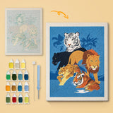 Big Cats Gathering canvas before and after punching, with the threads and tools