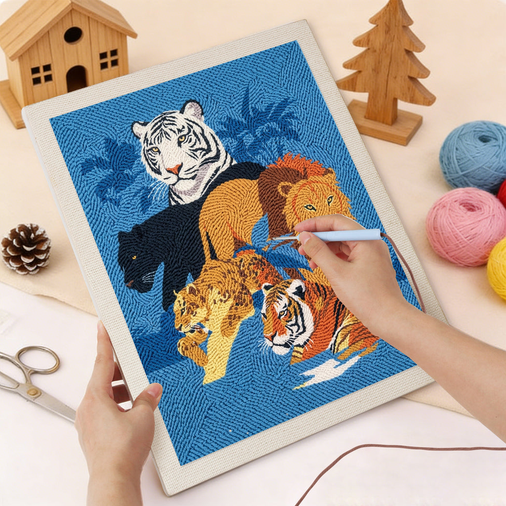 Punching the Big Cats Gathering design with the punch needle