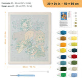 Big Cats Gathering punch needle kit, 20 × 24 in (50 × 60 cm): canvas size and kit contents
