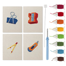 Binder Clip Tools mini punch needle kit set: four finished canvases with threads, punch needle and threader