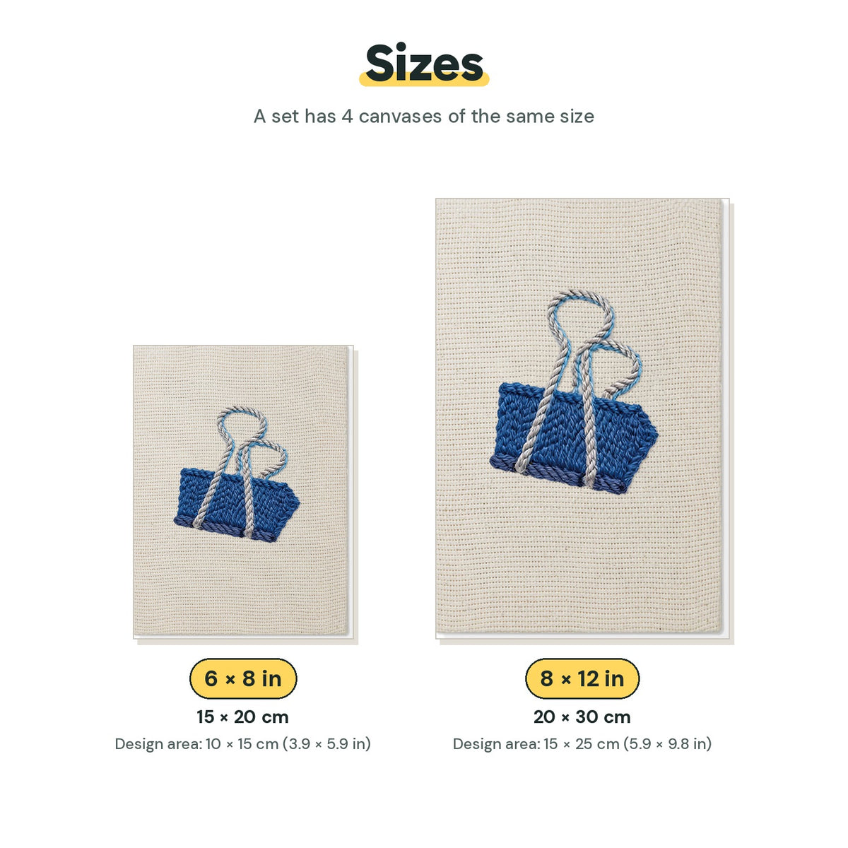 Size chart for the two mini canvas sizes: 6 x 8 in and 8 x 12 in