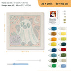Black Cat Ghost punch needle kit, 20 × 20 in (50 × 50 cm): canvas size and kit contents