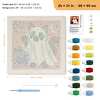 Black Cat Ghost punch needle kit, 24 × 24 in (60 × 60 cm): canvas size and kit contents