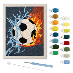 Blazing Soccer Ball punch needle kit: finished canvas with threads, punch needle and threader