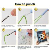 Six steps showing how to thread and use the punch needle