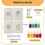 What is in the Blooming Cactus Shelf set: 4 printed canvases, punch needle, threader, threads, color guide and 4 sets of hangers (6 × 8 in (15 × 20 cm) each)