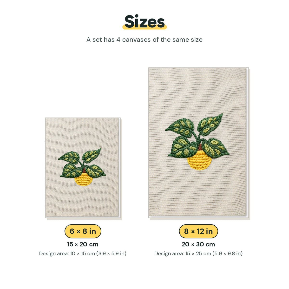 Size chart for the two mini canvas sizes: 6 x 8 in and 8 x 12 in